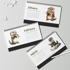 2027 Otter Lovers Desktop Calendar – Watercolour Animal Planner, Home Office Decor image 5