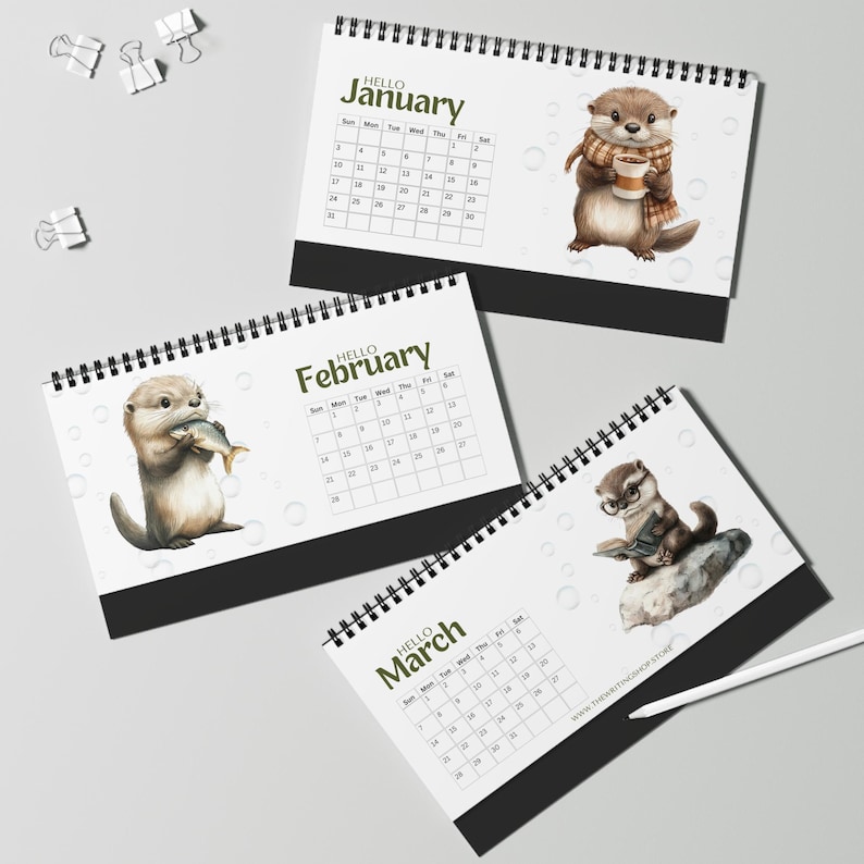 2027 Otter Lovers Desktop Calendar – Watercolour Animal Planner, Home Office Decor image 5