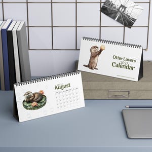 2027 Otter Lovers Desktop Calendar – Watercolour Animal Planner, Home Office Decor image 4