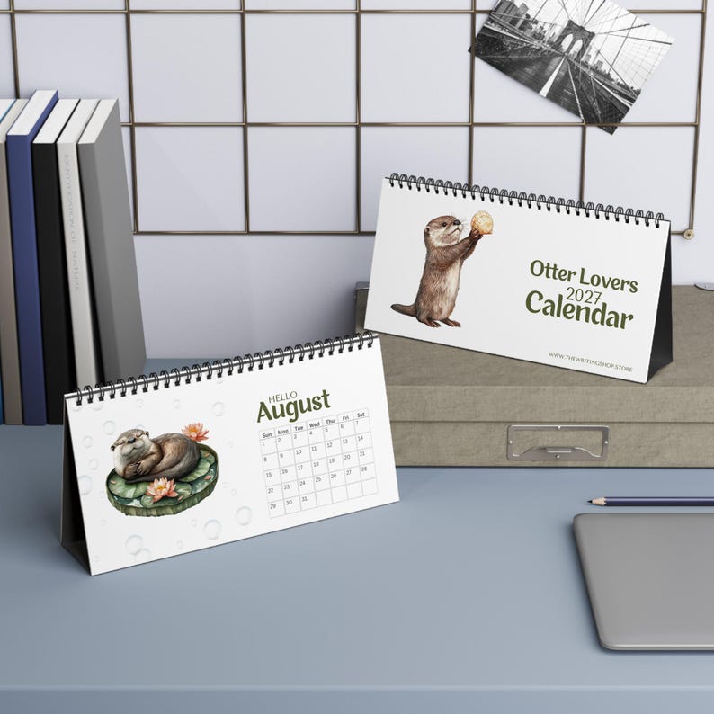 2027 Otter Lovers Desktop Calendar – Watercolour Animal Planner, Home Office Decor image 4