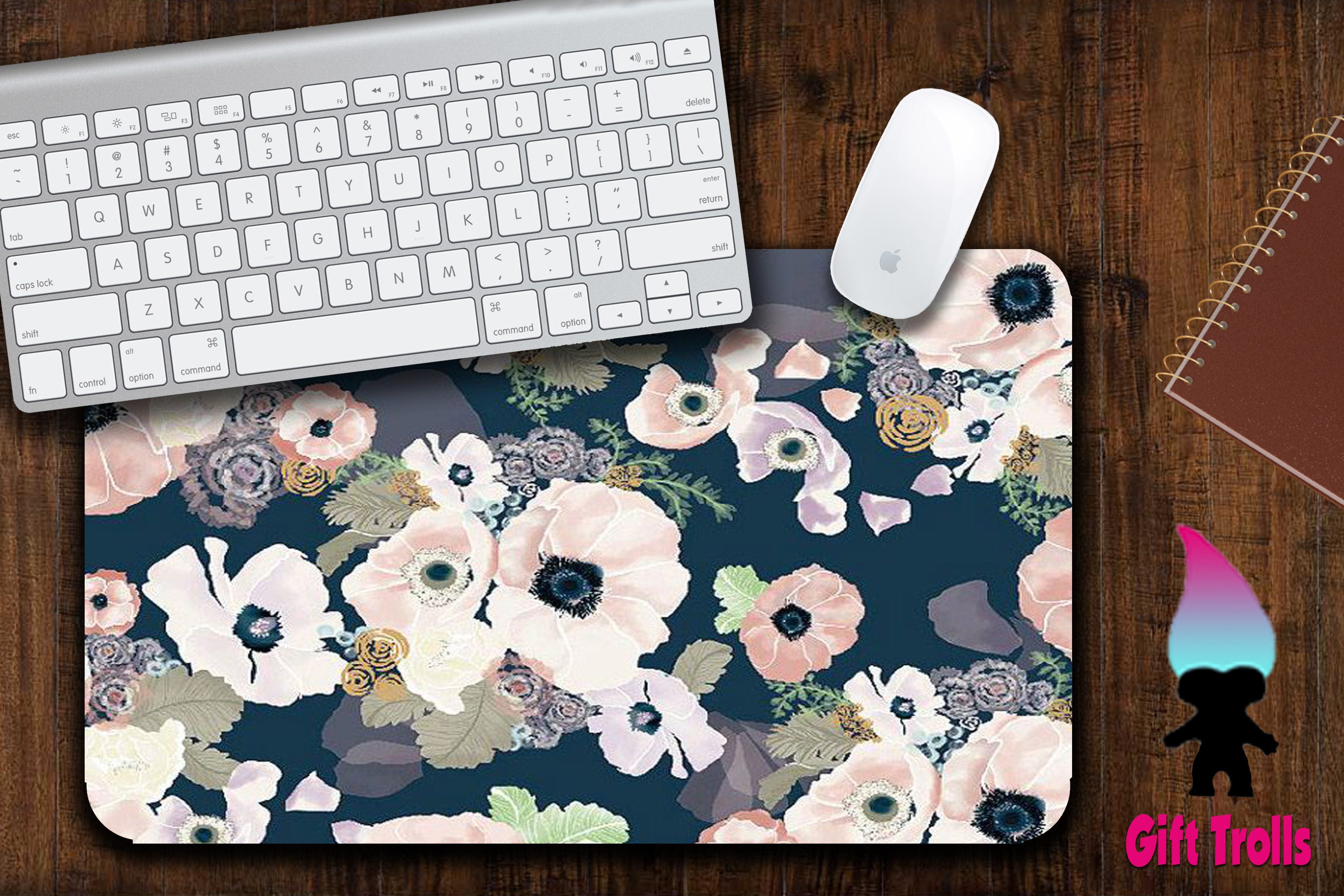 Blush And Navy Floral Large Desk Mat 10 X 16 Placemat