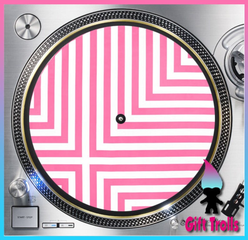 16oz Felt w Glazed Bottom Pink and White Stripes Turntable Slipmat 12 LP Record Player DJ Slipmat
