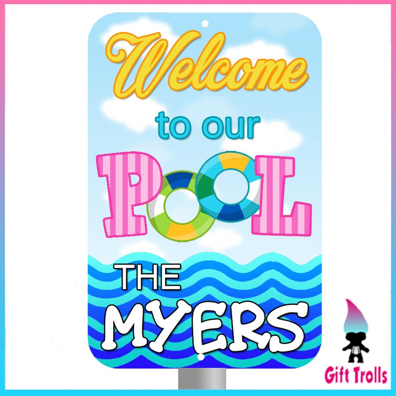 to our Pool Sign Design2 Custom Family Name Metal Etsy