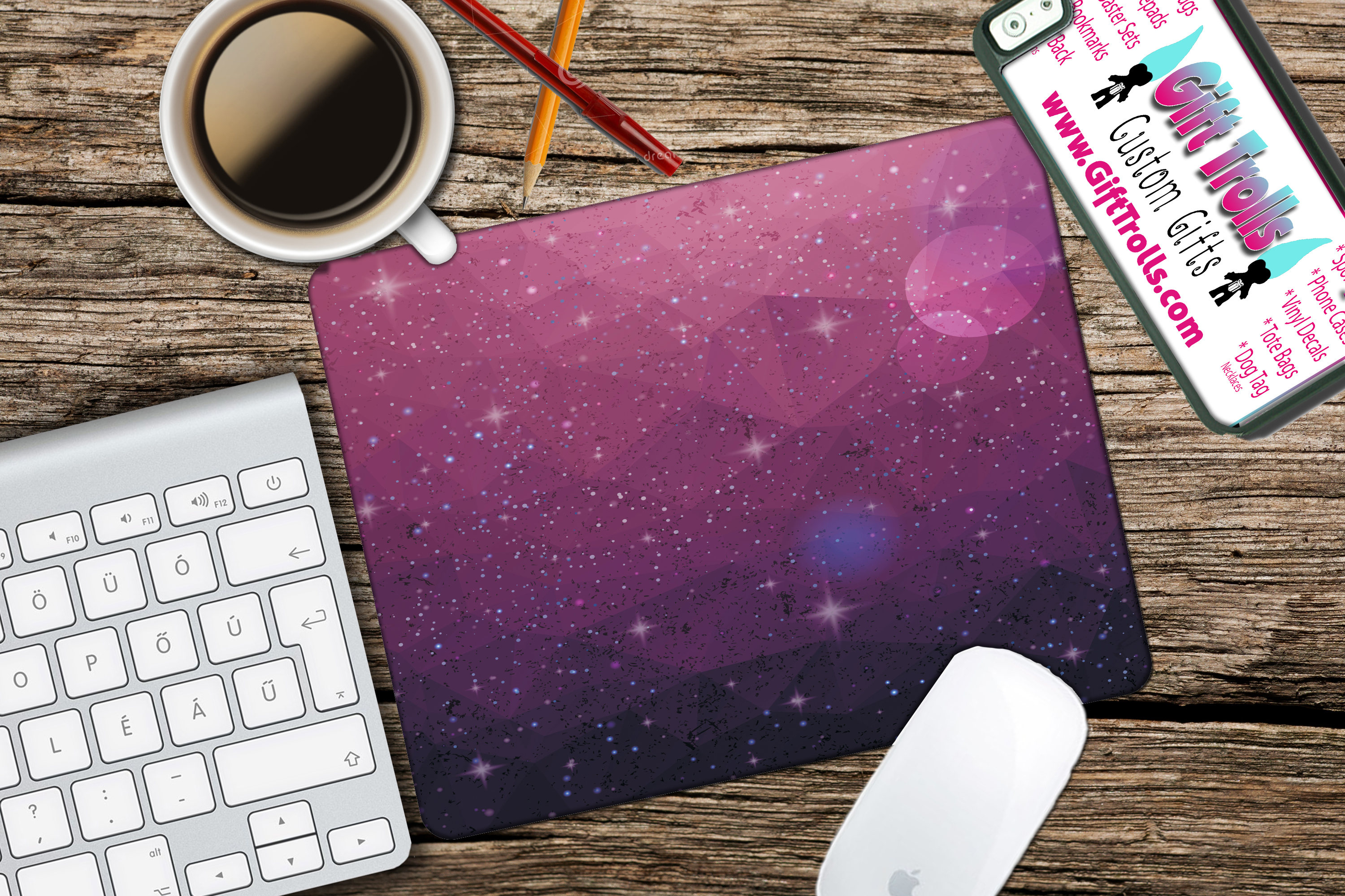 Space Mouse pad Co worker Gift Mat Beautiful Design Black Galaxy Geometric D9 Mousepad /& Coaster Set Blue Round or Rectangle