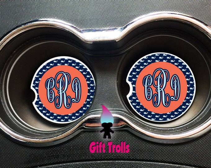 multicolor Caroline's Treasures CJ1033-NCARC Monogram Initial N Orange Polkadots Set of 2 Cup Holder Car Coasters Large multicolor Caroline's Treasures CJ1033-NCARC Monogram Initial N Orange Polkadots Set of 2 Cup Holder Car Coasters Large