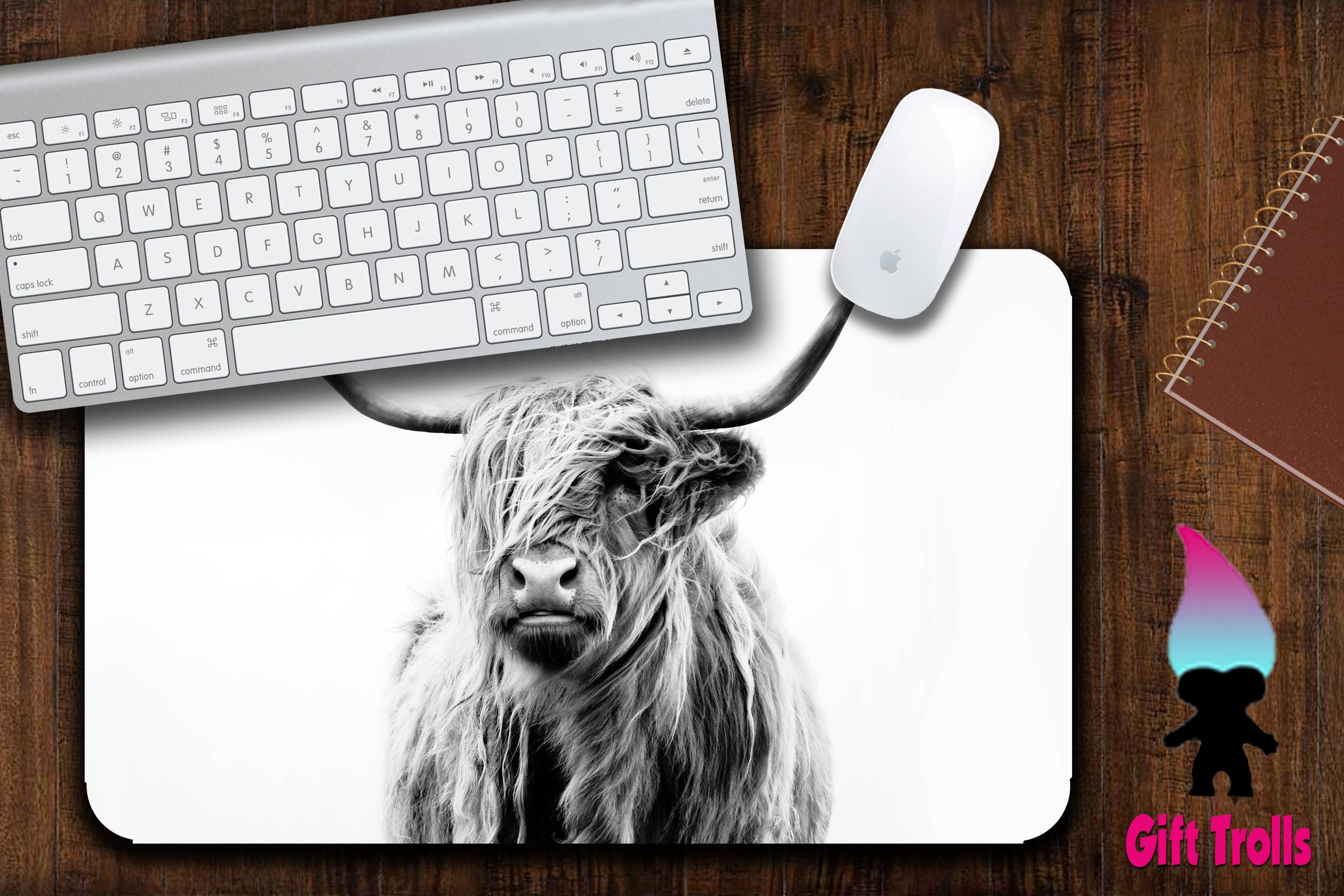 Highland Cow Large Desk Mat 10 X 16 Placemat Black And White