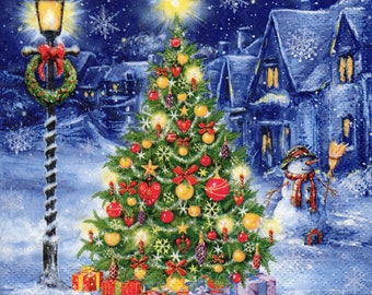 4 Servietten ~ Relaxed Christmas Santa Winter Schneemann Serviettentechnik