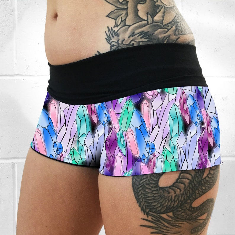 Crystals Fold Over Shorts. Pole Dance Shorts. Pole Fitness Etsy