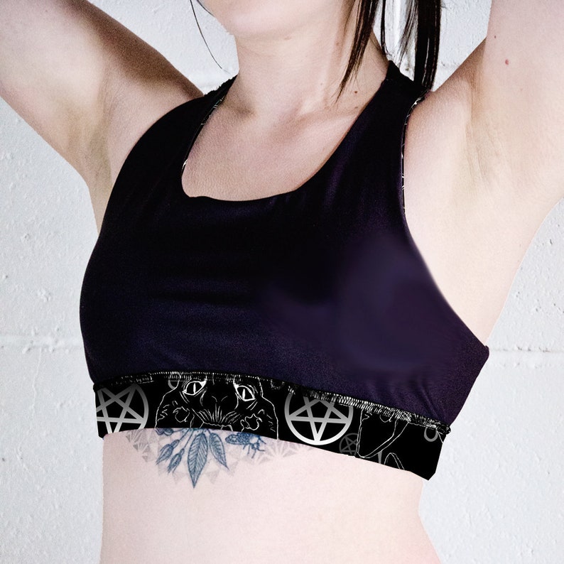 Sports Bra Gym Top Goth Sports Bra Fitness Top Bastet Sphynx Cat Occult Racer Back Crop Top Workout Top Pole Fitness Top