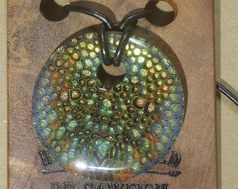 Blue hive latest fused glass dragonskin pendant from Dr Sawfish hot glass studio.new release 2023.