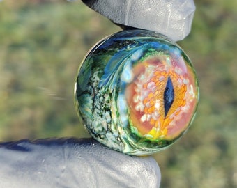 Drachenauge handgefertigter Marmor aus Borosilikatglas.Dr Sawfish 2024.