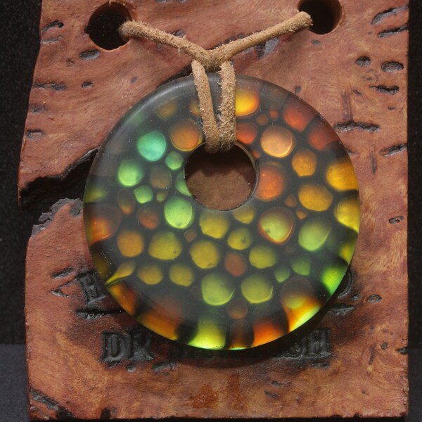 Honey bee Fused dichroic glass dot pendant.Handmade one of a kind art jewellery.Dr Sawfish 2022
