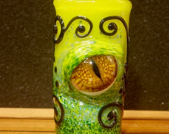 Croc eye storage herb jar handmade borosilicate glass.Dr Sawfish 2023