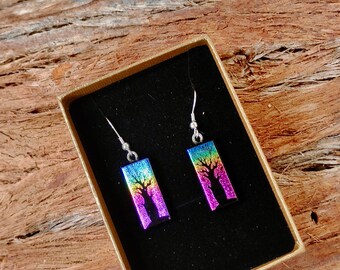 SALE!Handmade dichroic Boab tree glass earrings baobab bottle tree.Dr Sawfish 2024