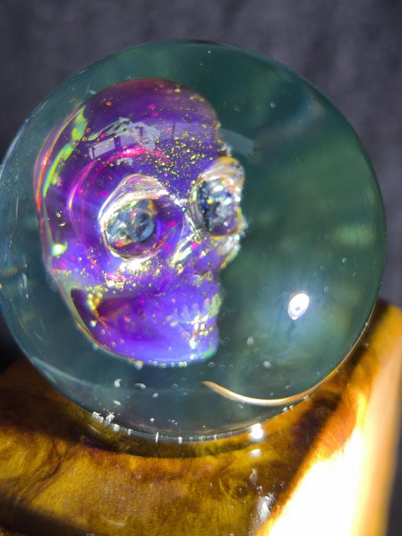 Floating 24k Gold Purple Skull Handmade Borosilicate Glass Marble