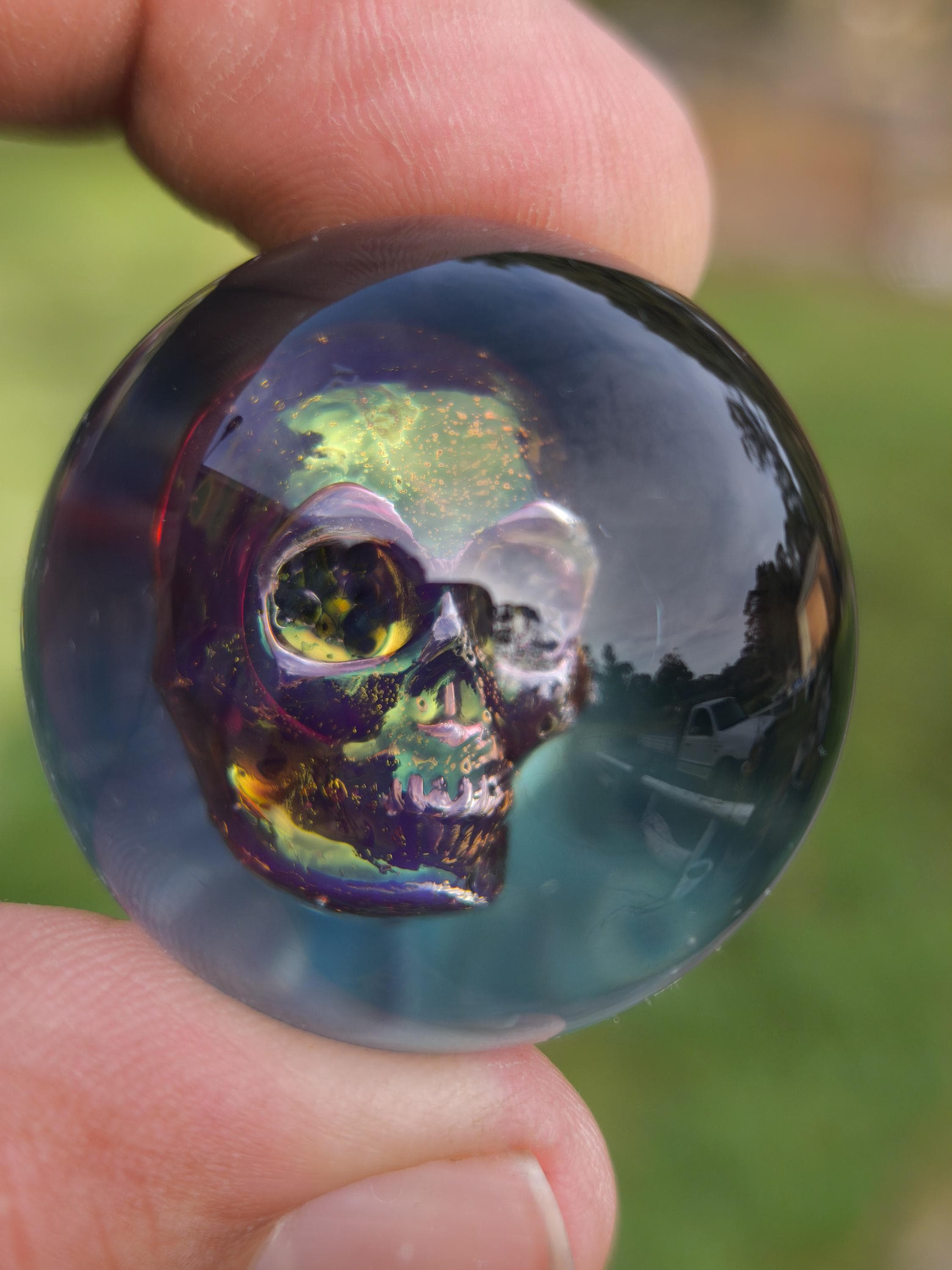 XODAS マ-ブル Marble ボロシリケイトガラス　Bob Skull Floating 24k Gold Purple Skull Handmade Borosilicate Glass Marble