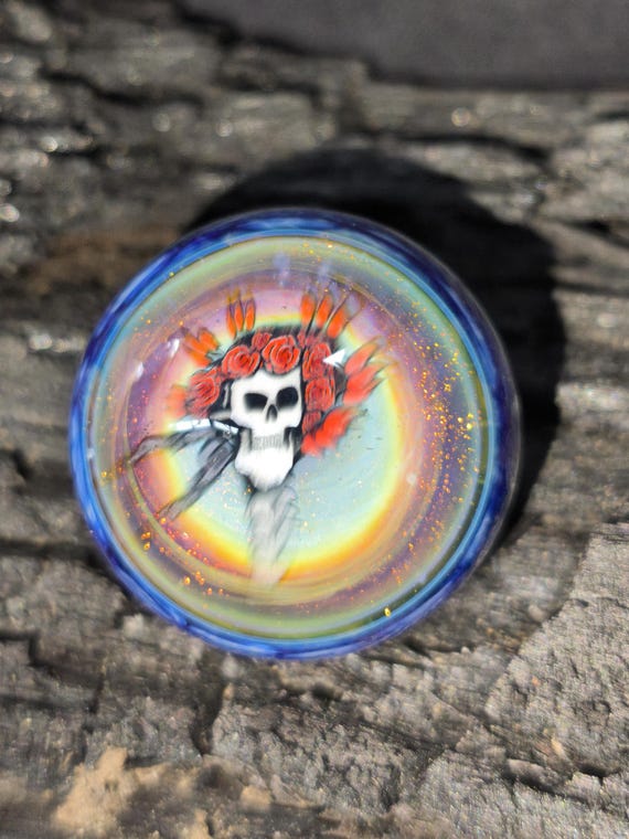 Day of the Dead Purple Sunburst on Blue Handmade Borosilicate