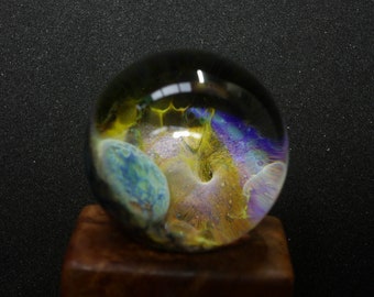 Exploding planet series handmade borosilicate galaxy glass marble.Dr Sawfish 2024.