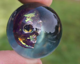 Floating 24k Gold Purple Skull Handmade Borosilicate Glass Marble
