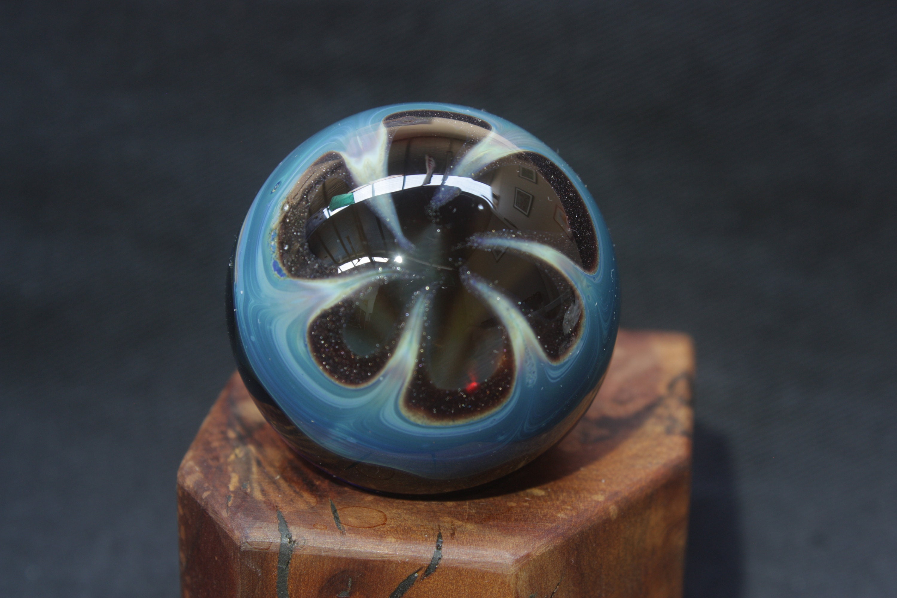 Contemporary art pastel handmade borosilicate glass marble.Dr Sawfish 2023