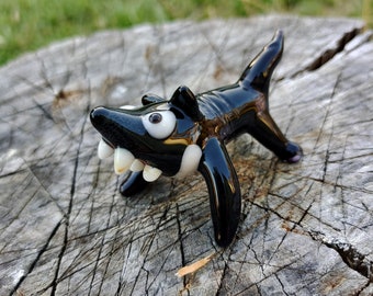 Handmade baby Tasmanian devil borosilicate glass sculpture.Dr Sawfish 2024.