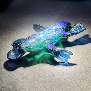 Handmade Fumed Borosilicate Stardust Blue Glass Platypus Tasmania