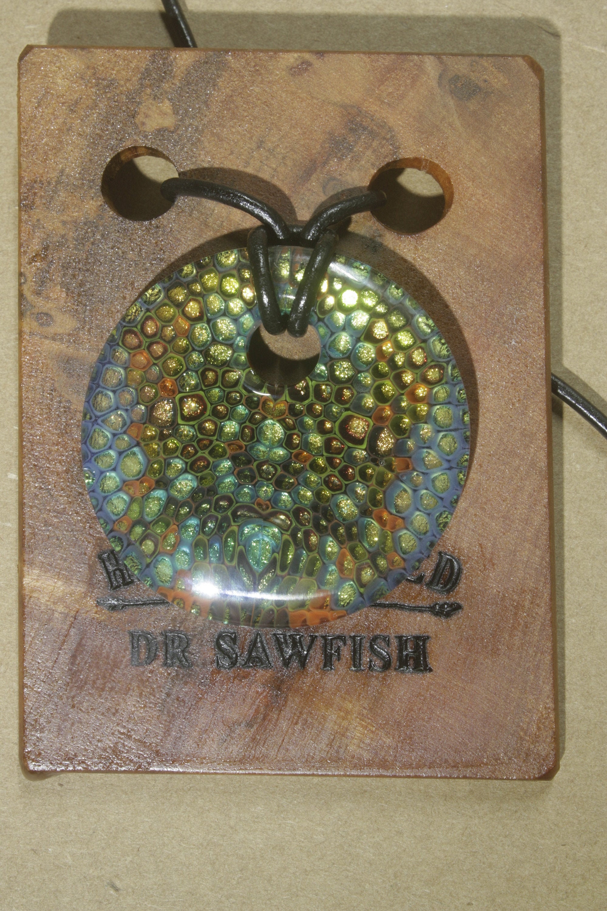 Blue hive latest fused glass dragonskin pendant from Dr Sawfish hot glass studio.new release 2023.
