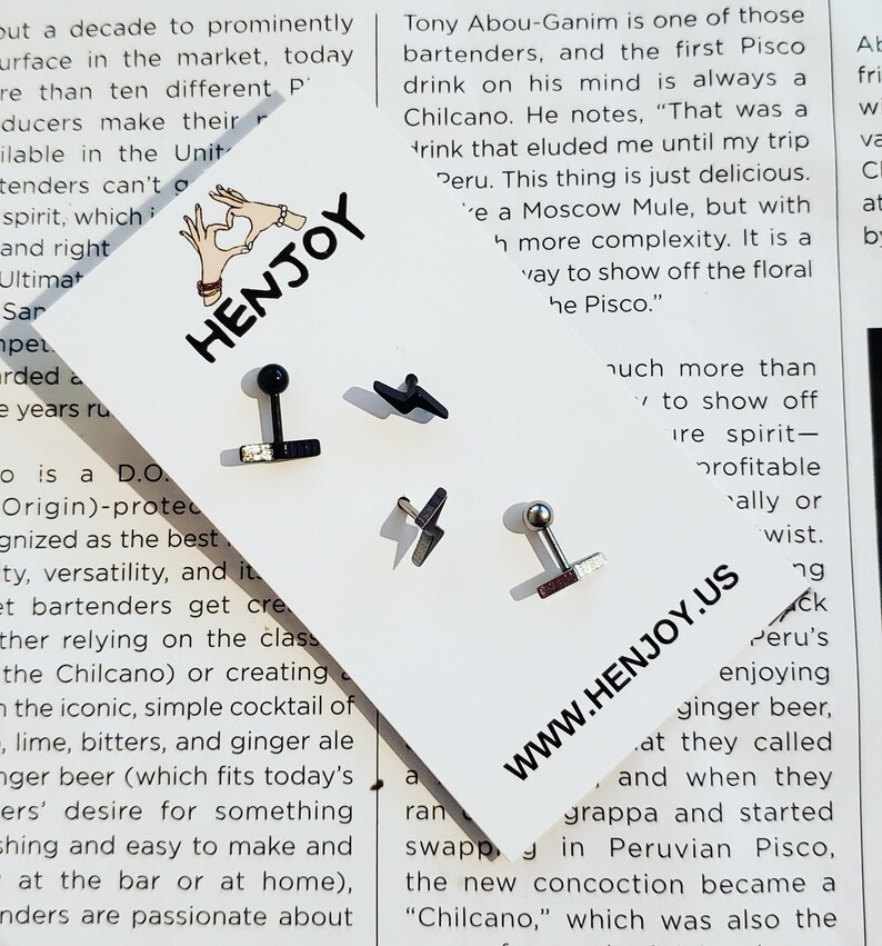 HENJOY surgical steel 16g tragus barbell thunder silver black piercing