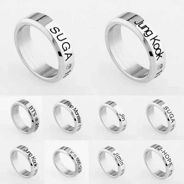 HENJOY BTS Bangtan Boys band stainless steel name engraved rings one size jungkook Rm jimin jin suga j-hope