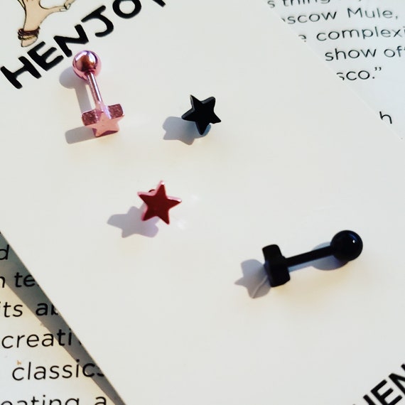 HENJOY surgical steel 16g tragus barbell thunder silver black piercing