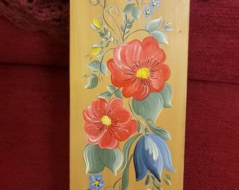 French country  folk art hand painted wooden display plinth base  piece flowers leaves hand made pillar column
