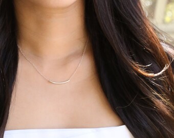 Silver Curve Necklace, curved bar necklace, sterling silver tube necklace, delicate dainty, layering, Minimal, choker, Bridesmaid gift, v2