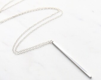 Silver Bar Necklace, Vertical Bar Necklace, Bar Necklace