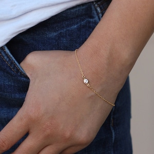 Tiny CZ Solitaire Bracelet, Bracelets for women, Dainty Bracelet, Gold Bracelet, Dainty Gold Bracelet, Minimalist,Bracelets for women gold