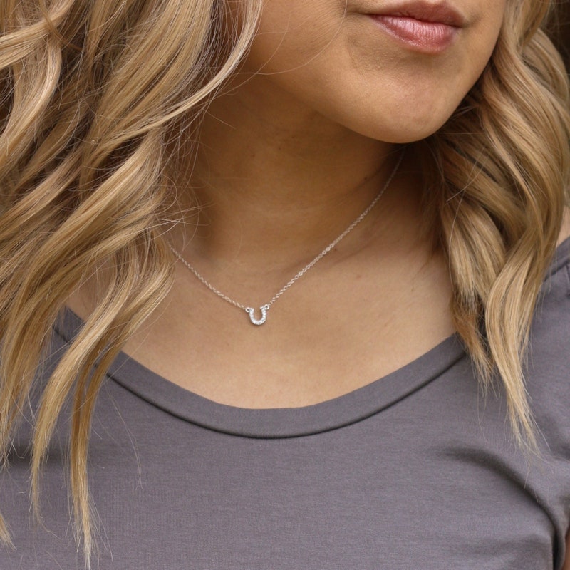 Sterling Silver 925 Horseshoe Inspired Necklace - Movie Goddess Style, 16+2 Inch Chain, Gift Box Included