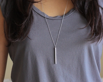 Silver bar necklace, Vertical bar necklace, Bar necklace, Long Necklace, Long Silver Necklace, Bar Pendant, Necklaces for women