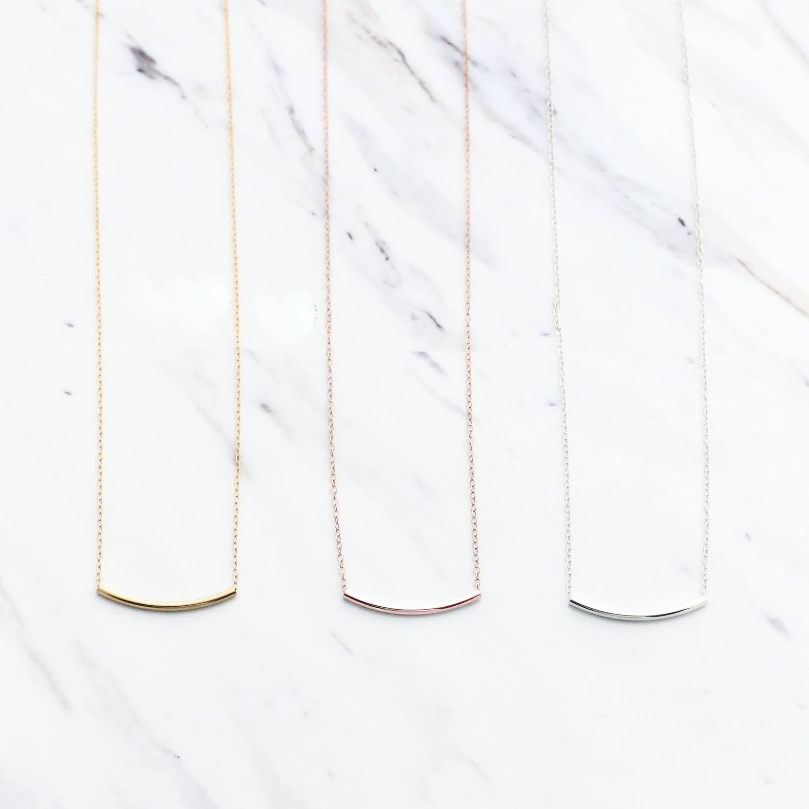 Curved Bar Necklace Gold Curved Bar Necklace Tube Necklace Etsy