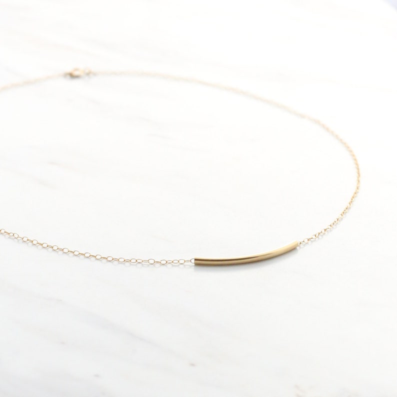 Curved Bar Necklace Gold Curved Bar Necklace Tube Necklace Etsy