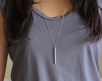 Silver bar necklace, Vertical bar necklace, Bar necklace, Long Necklace, Long Silver Necklace, Bar Pendant, Minimal, Necklaces for women, v2