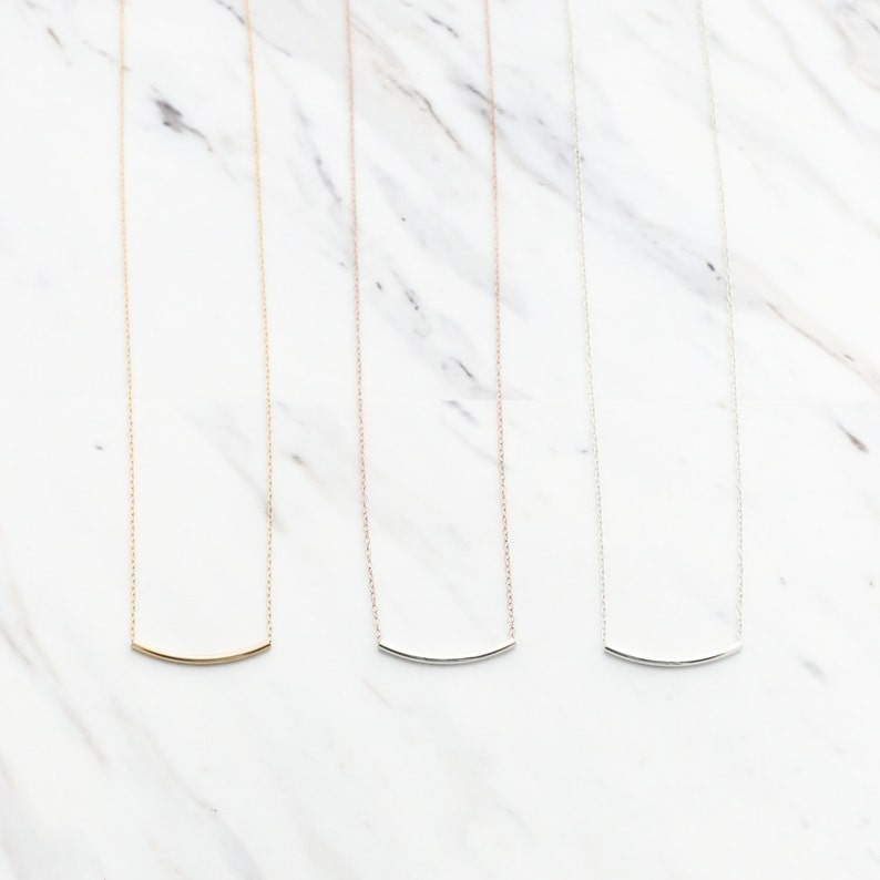 Silver Curve Necklace Curved Bar Necklace Sterling Silver Etsy