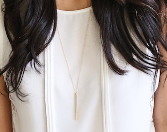 Gold bar necklace, Vertical bar necklace, Long gold necklace, long necklace, long pendant necklace, gold pendant, long necklaces for women