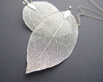 Leaf Necklace Silver, Long Necklace, Long Silver Necklace, Long necklace with pendant, Statement Necklace, Necklaces for women silver