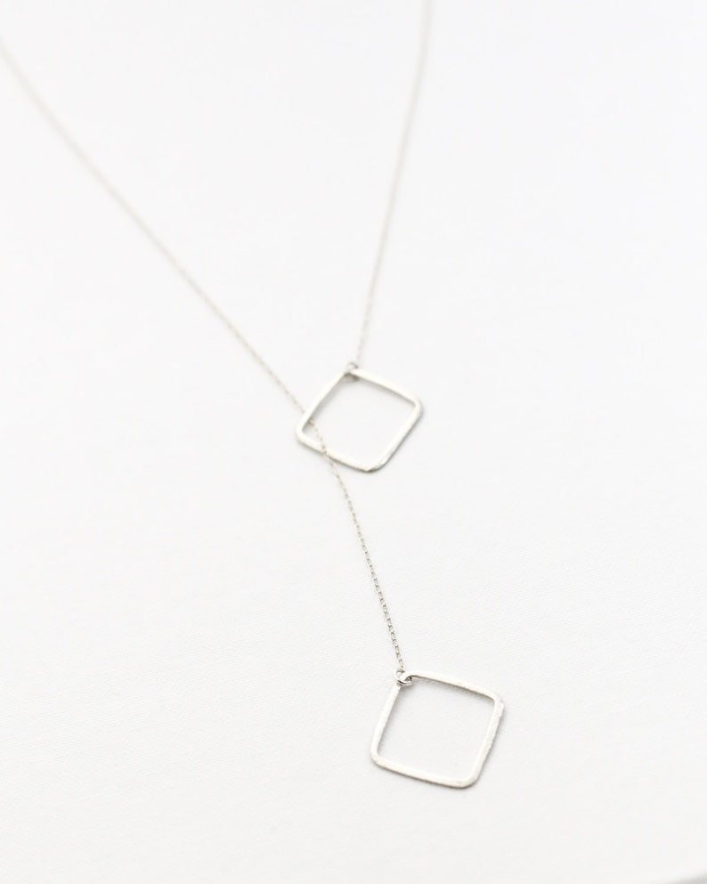 Sterling silver square necklace, long silver necklace, long necklace, silver square lariat, geometric necklace, necklaces for women silver image 4