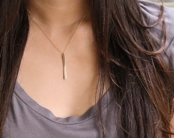 Gold Bar Necklace, Vertical Bar Necklace, Sterling silver bar necklace, dainty necklace, layering pendant, minimal necklace, gold necklace,2