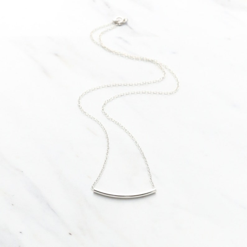 Silver Curve Necklace Curved Bar Necklace Sterling Silver Etsy