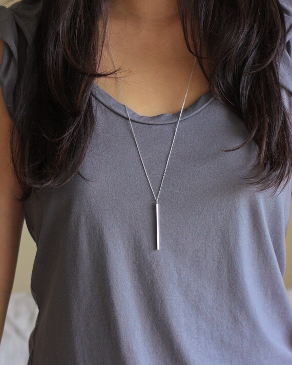Silver Bar Necklace Vertical Bar 