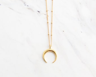 Crescent Moon Necklace, Moon Necklace, Double Horn Necklace Gold, Moon Necklace Gold, Horn Necklace, Gold Necklace, Necklaces for women gold