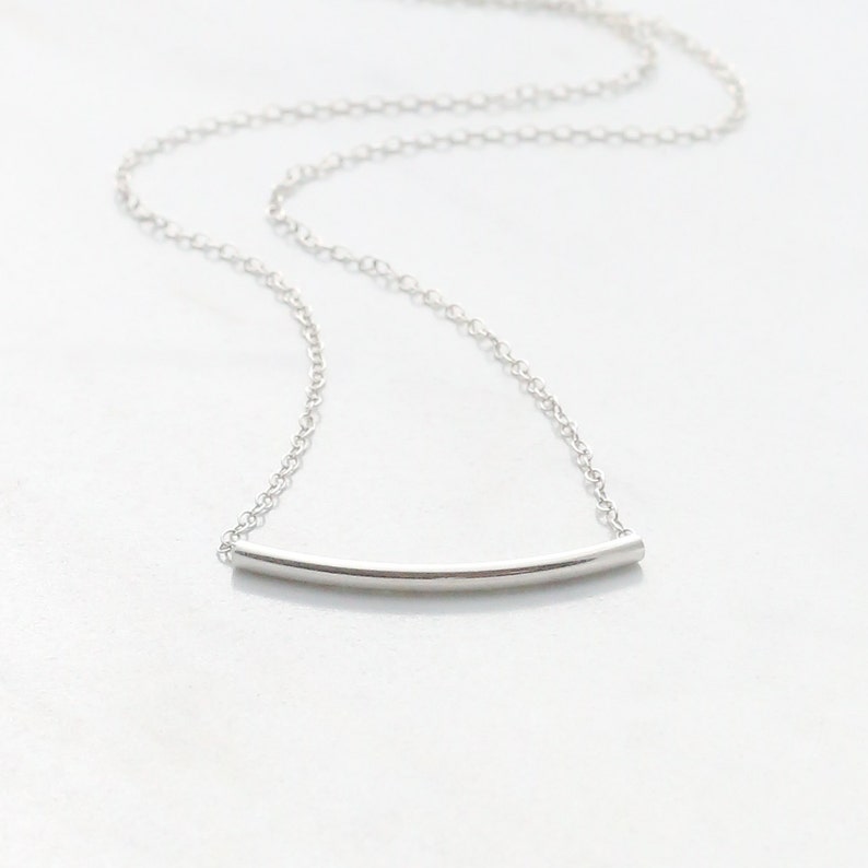 Silver Curve Necklace Curved Bar Necklace Sterling Silver Etsy