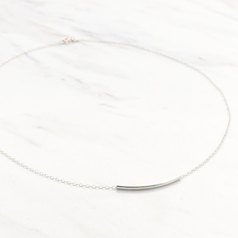 Silver Curve Necklace Curved Bar Necklace Sterling Silver Etsy