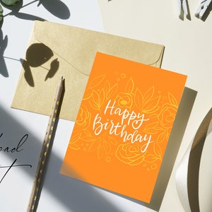 Cartão de aniversário para impressão | Cartão digital | Cartão de aniversário floral | Cartão 5' x 7'